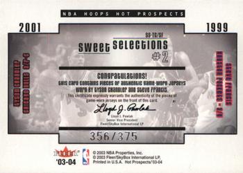 2003-04 Hoops Hot Prospects - Sweet Selections Game-Used Jerseys #SS-TC/SF Tyson Chandler / Steve Francis Back