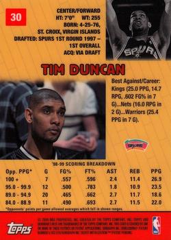 1999-00 Bowman's Best #30 Tim Duncan Back