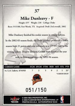 2003-04 SkyBox Autographics - Insignia Silver #37 Mike Dunleavy Jr. Back