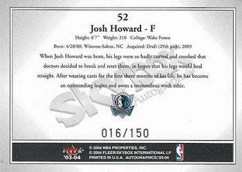 2003-04 SkyBox Autographics - Insignia Silver #52 Josh Howard Back
