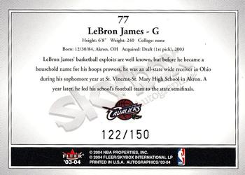2003-04 SkyBox Autographics - Insignia Silver #77 LeBron James Back