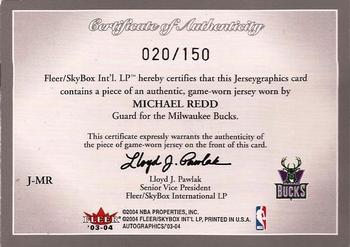 2003-04 SkyBox Autographics - Jerseygraphics Silver #J-MR Michael Redd Back