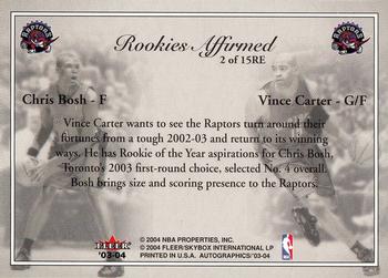 2003-04 SkyBox Autographics - Rookies Affirmed #2RE Chris Bosh / Vince Carter Back