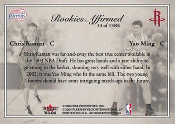 2003-04 SkyBox Autographics - Rookies Affirmed #13RE Chris Kaman / Yao Ming Back