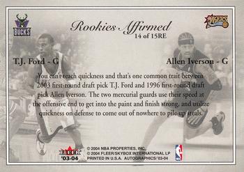 2003-04 SkyBox Autographics - Rookies Affirmed #14RE T.J. Ford / Allen Iverson Back
