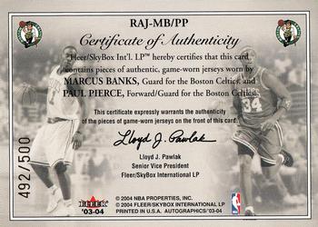 2003-04 SkyBox Autographics - Rookies Affirmed Game-Used #RAJ-MB/PP Marcus Banks / Paul Pierce Back