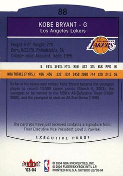 2003-04 SkyBox LE - Executive Proofs #88 Kobe Bryant Back