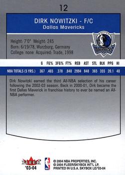 2003-04 SkyBox LE - Retail #12 Dirk Nowitzki Back