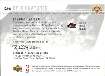2003-04 SP Authentic - Signatures #DA-A Darius Miles Back