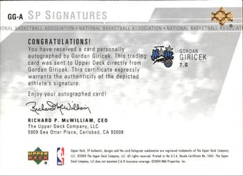 2003-04 SP Authentic - Signatures #GG-A Gordan Giricek Back