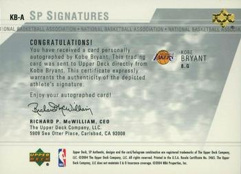 2003-04 SP Authentic - Signatures #KB-A Kobe Bryant Back