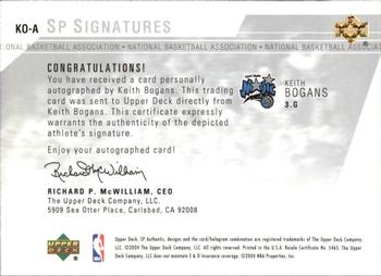 2003-04 SP Authentic - Signatures #KO-A Keith Bogans Back