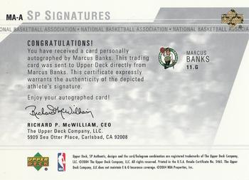 2003-04 SP Authentic - Signatures #MA-A Marcus Banks Back