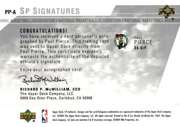 2003-04 SP Authentic - Signatures #PP-A Paul Pierce Back