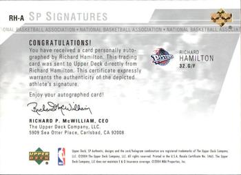 2003-04 SP Authentic - Signatures #RH-A Richard Hamilton Back