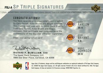 2003-04 SP Authentic - Signatures Triple #PBJ-A Gary Payton / Kobe Bryant / Magic Johnson Back