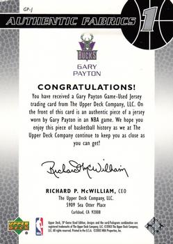 2003-04 SP Game Used - Authentic Fabrics #GP-J Gary Payton Back