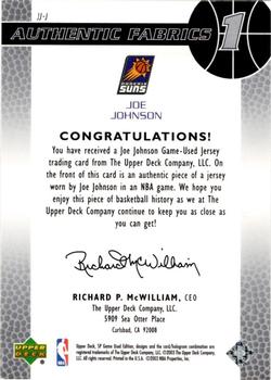 2003-04 SP Game Used - Authentic Fabrics #JJ-J Joe Johnson Back