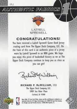 2003-04 SP Game Used - Authentic Fabrics #LS-J Latrell Sprewell Back