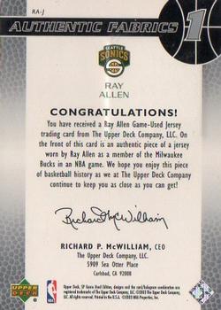 2003-04 SP Game Used - Authentic Fabrics #RA-J Ray Allen Back