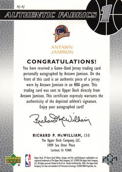 2003-04 SP Game Used - Authentic Fabrics Autographs #AJ-AJ Antawn Jamison Back