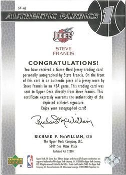 2003-04 SP Game Used - Authentic Fabrics Autographs #SF-AJ Steve Francis Back