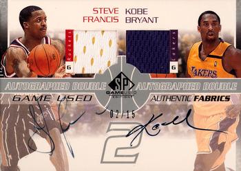 2003-04 SP Game Used - Authentic Fabrics Dual Autographs #SF/KB-AJ Steve Francis / Kobe Bryant Front