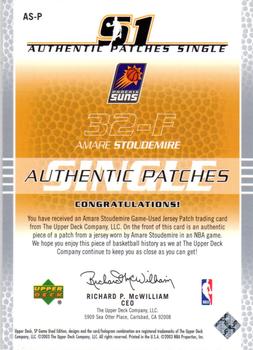 2003-04 SP Game Used - Authentic Patches #AS-P Amare Stoudemire Back