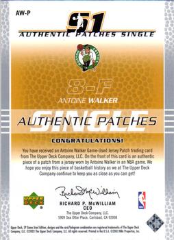 2003-04 SP Game Used - Authentic Patches #AW-P Antoine Walker Back