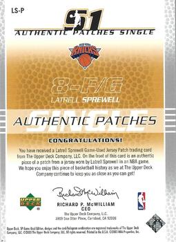 2003-04 SP Game Used - Authentic Patches #LS-P Latrell Sprewell Back