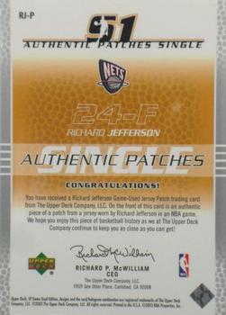 2003-04 SP Game Used - Authentic Patches #RJ-P Richard Jefferson Back