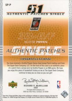 2003-04 SP Game Used - Authentic Patches #SP-P Scottie Pippen Back