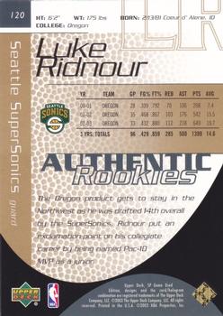 2003-04 SP Game Used - Gold #120 Luke Ridnour Back