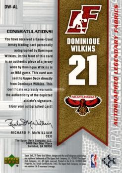 2003-04 SP Game Used - Legendary Fabrics Autographs #DW-AL Dominique Wilkins Back