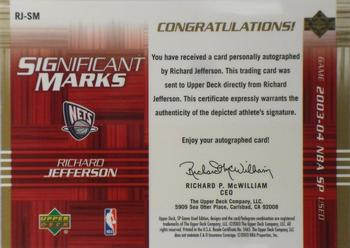 2003-04 SP Game Used - SIGnificant Marks #RJ-SM Richard Jefferson Back