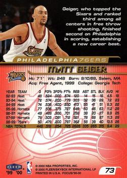 1999-00 Fleer Focus #73 Matt Geiger Back