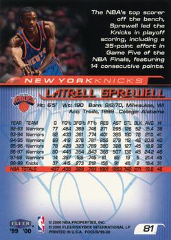 1999-00 Fleer Focus #81 Latrell Sprewell Back