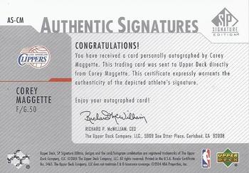 2003-04 SP Signature Edition - Authentic Signatures #AS-CM Corey Maggette Back