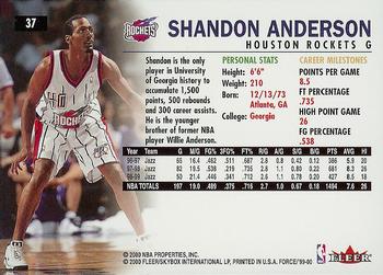 1999-00 Fleer Force #37 Shandon Anderson Back
