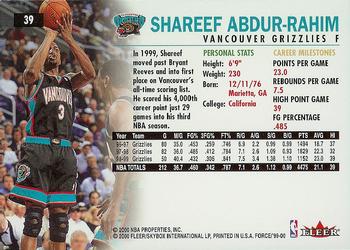 1999-00 Fleer Force #39 Shareef Abdur-Rahim Back