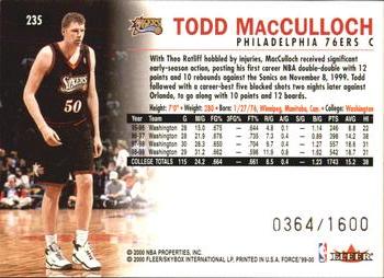1999-00 Fleer Force #235 Todd MacCulloch Back