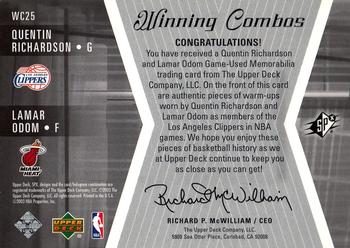 2003-04 SPx - Winning Materials Combos #WC25 Quentin Richardson / Lamar Odom Back