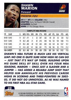 2003-04 Topps - Factory Set #28 Shawn Marion Back