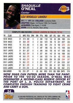 2003-04 Topps - Factory Set #34 Shaquille O'Neal Back