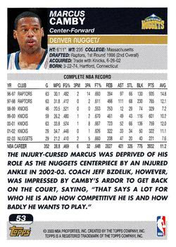 2003-04 Topps - Factory Set #53 Marcus Camby Back