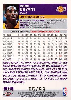 2003-04 Topps - Gold #36 Kobe Bryant Back