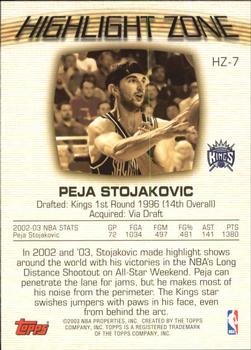 2003-04 Topps - Highlight Zone #HZ-7 Peja Stojakovic Back