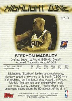 2003-04 Topps - Highlight Zone #HZ-9 Stephon Marbury Back