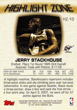 2003-04 Topps - Highlight Zone #HZ-10 Jerry Stackhouse Back