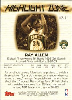 2003-04 Topps - Highlight Zone #HZ-11 Ray Allen Back